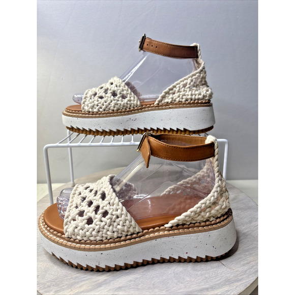 Chloé Shoes - Chloé Crochet Platform Sandals Size 37 US 7 White Leather Ankle Strap Wedge